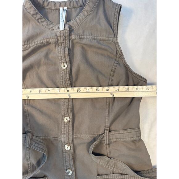 Anthropologie Brown Button Utility Dress Cargo Shirt Denim Sleeveless 6 Tie - Picture 11 of 13